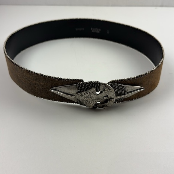 Vintage Kudos Brown Leather Belt Native Design Western Cowboy Style with Silver - Picture 2 of 9
